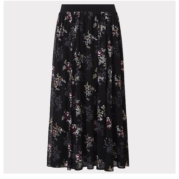 Torrid Womens Black Floral Chiffon Flare Maxi Skirt Size 0 / L - Picture 4 of 10